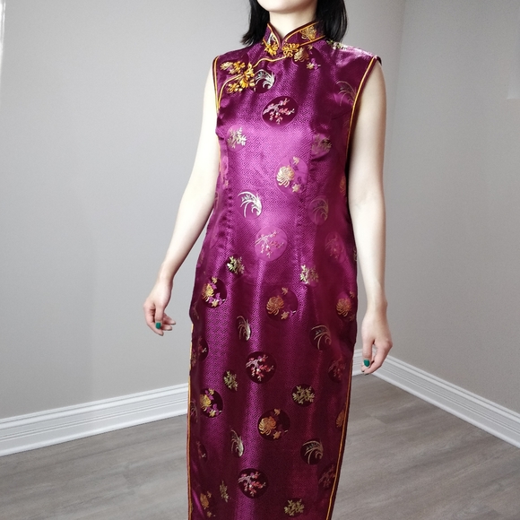 NWT Shiny purple sleeveless qipao cheongsam - Picture 3 of 11